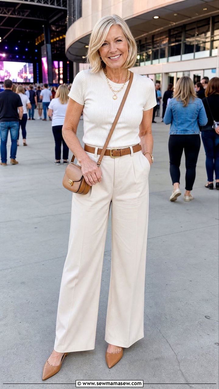 Wide Leg Pants With Sleek Fitted Top - 30 Concert outfit ideas for women over 50