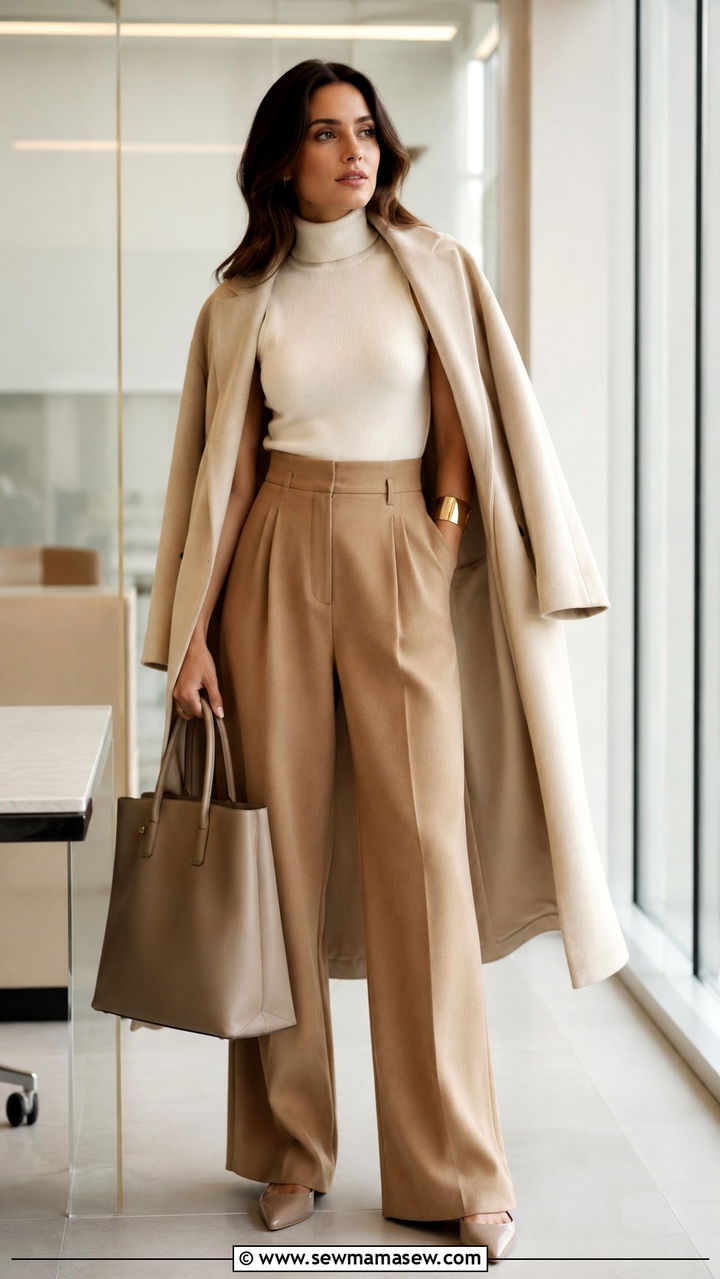 Wide Leg Pants With Sleeveless Turtleneck - 30 transitional cute outfit ideas