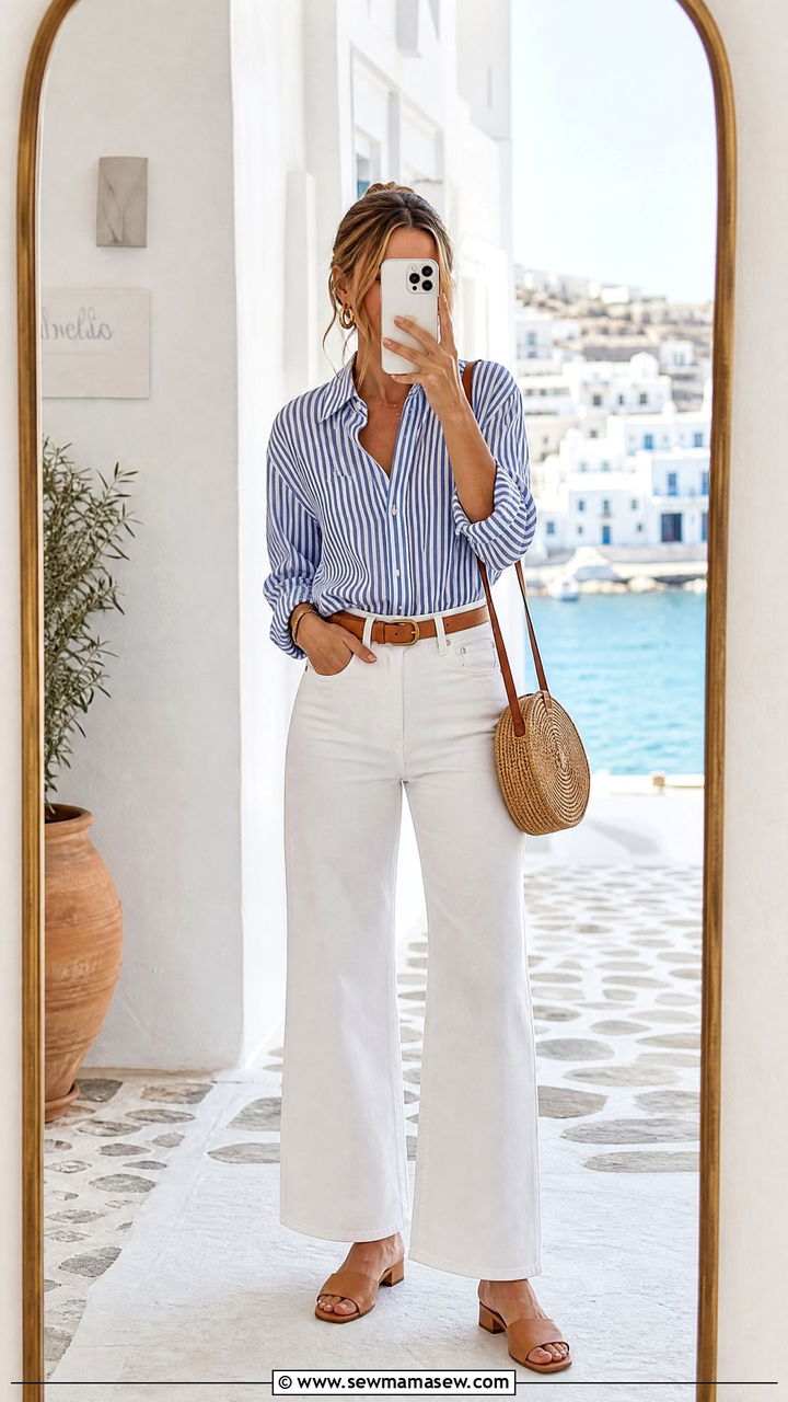 Wide Leg Pants With Striped Button Down Outfit - 25 Wide leg pants outfit ideas with a button down