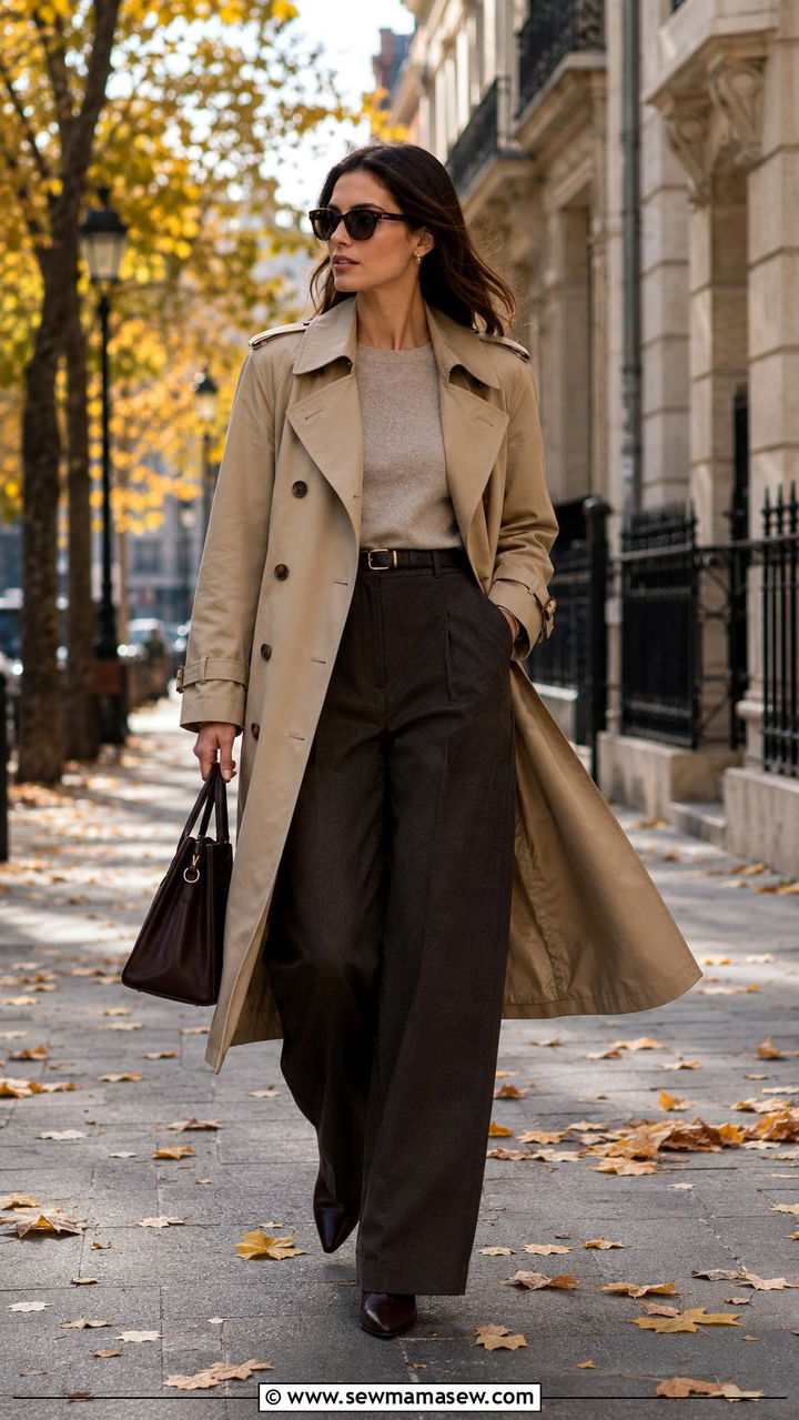Wide Leg Pants With Trench Coat Outfit - 25 wide leg pants outfits aesthetic