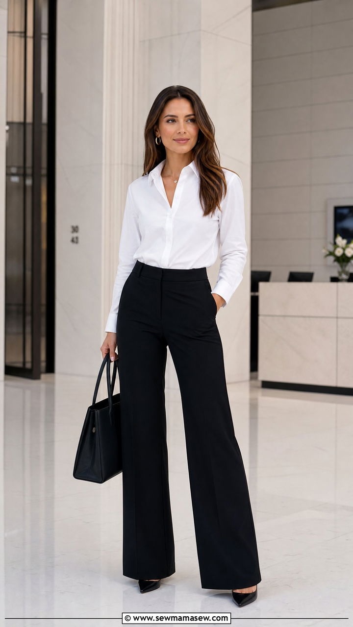 Wide Leg Pants With White Button Down Outfit - 25 Wide leg pants outfit ideas with a button down