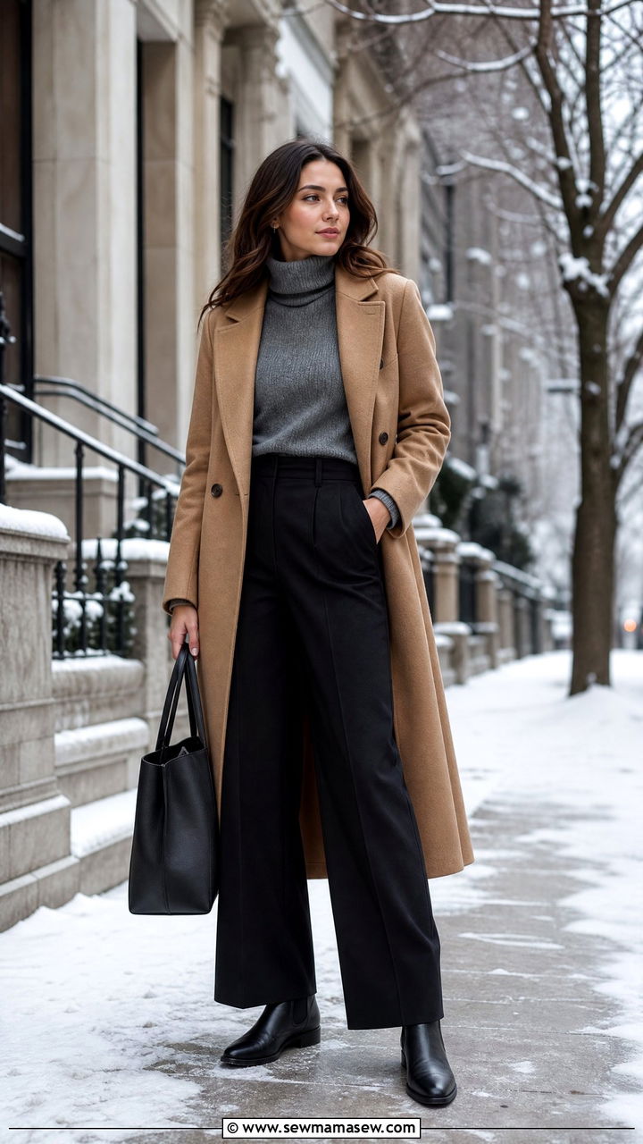 Wide Leg Pants With Wool Coat And Chelsea Boots - 30 classy wide leg pants outfits