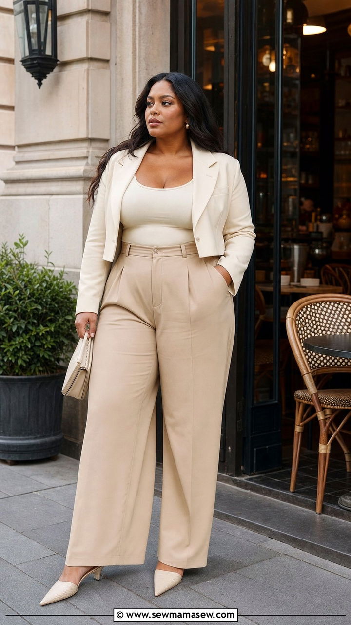 Wide Leg Pants and Cropped Blazer - 35 Brunch outfits for plus size