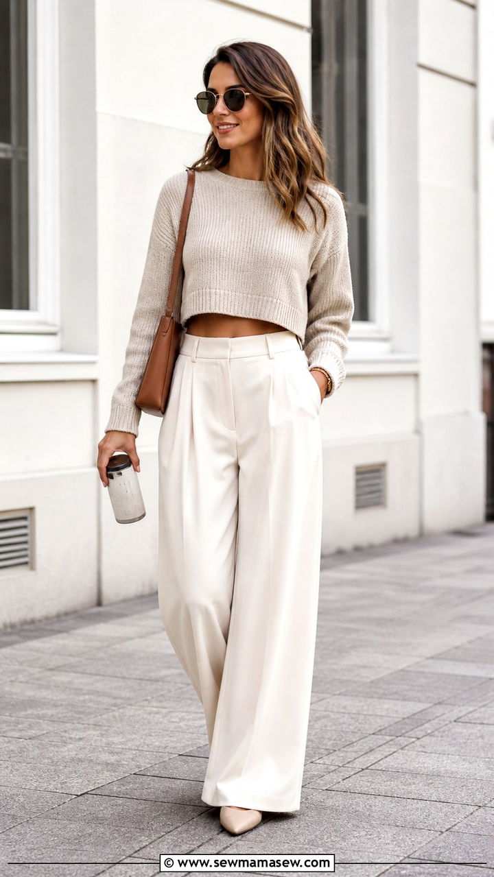 Wide Leg Pants and Cropped Sweater Outfit - 40 errands outfits