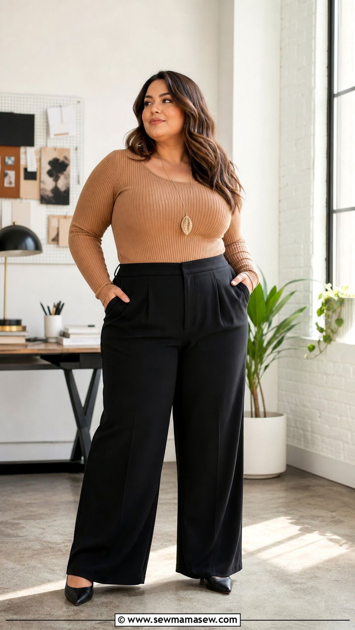 Wide Leg Pants and Fitted Knit Top - 35 Business casual outfits plus size