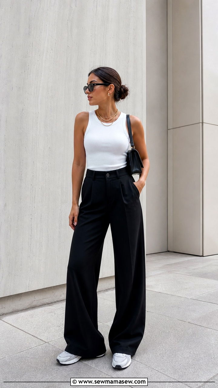 Wide Leg Pants and Fitted Tank Casual Outfit - 40 casual outfits
