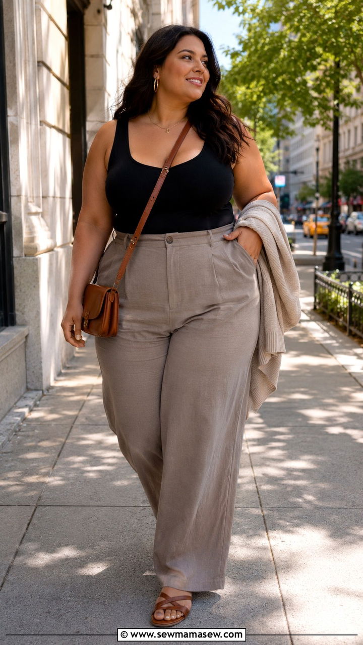 Wide Leg Pants and Fitted Tank Top - 30 Plus size outfit ideas for travel