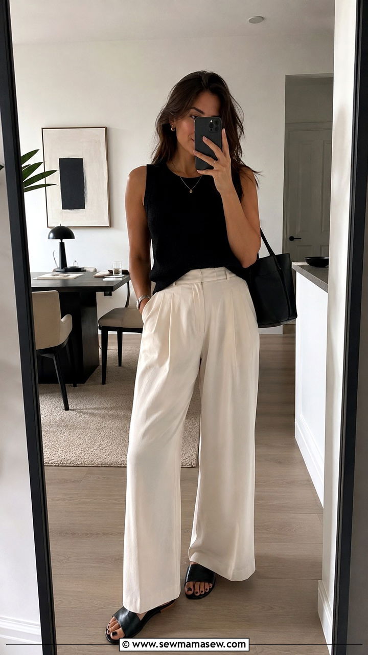 Wide Leg Pants and Flat Sandals Outfit - 20 spring outfits with flat sandals