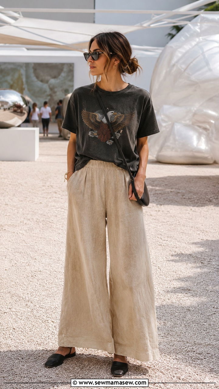 Wide Leg Pants and Graphic Tee Art Basel Look - 20 Basel outfit ideas
