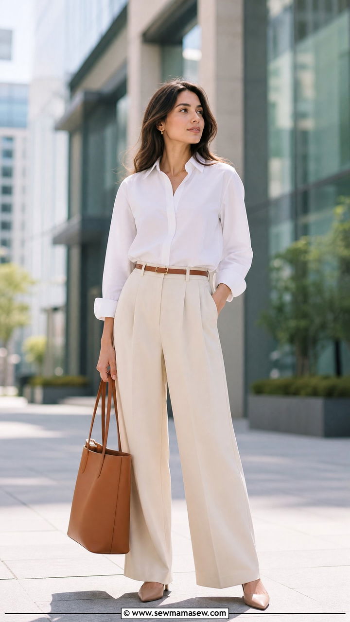 Wide Leg Pants with Button Down Shirt Outfit - 30 modest classy outfits ideas