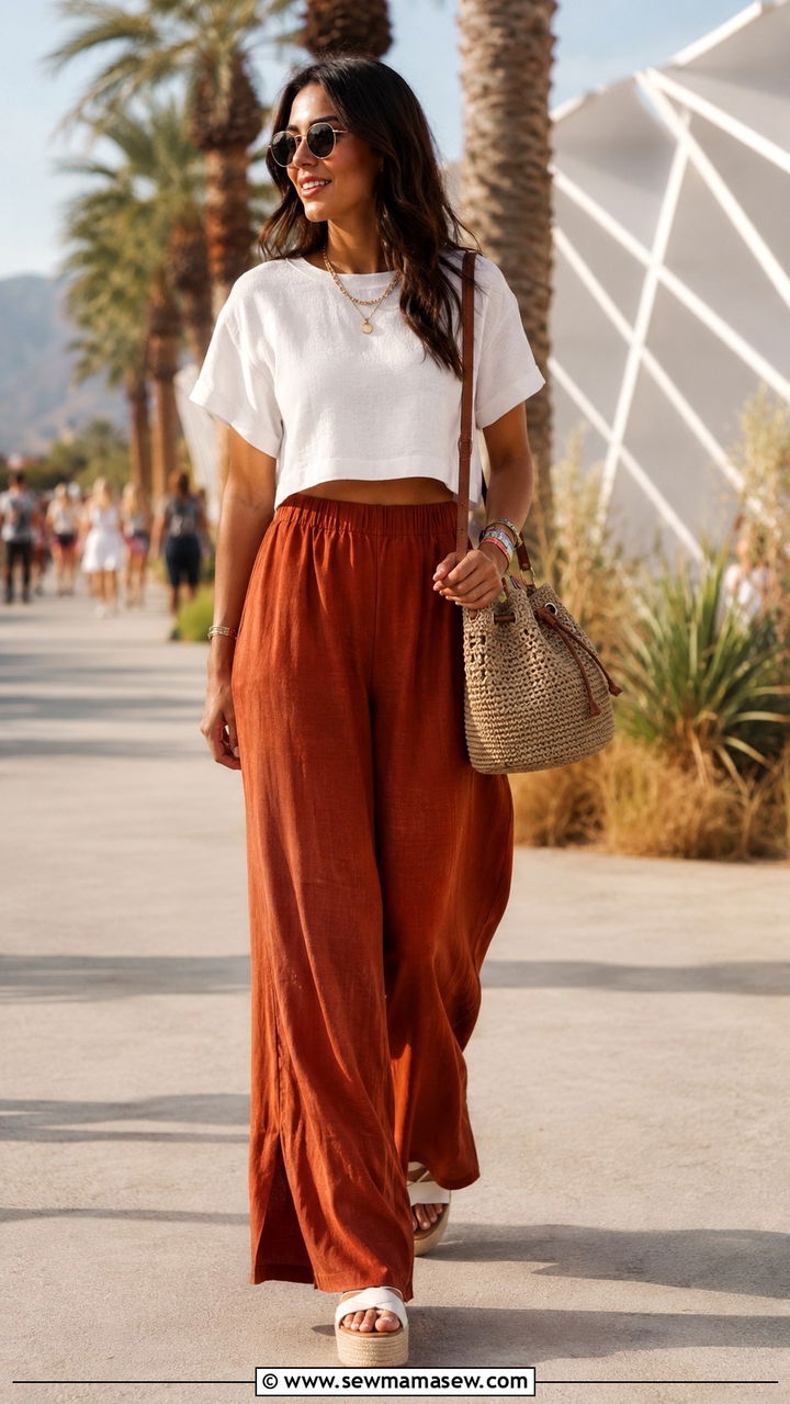 Wide Leg Pants with Cropped Top - 30 modest music festival outfit ideas