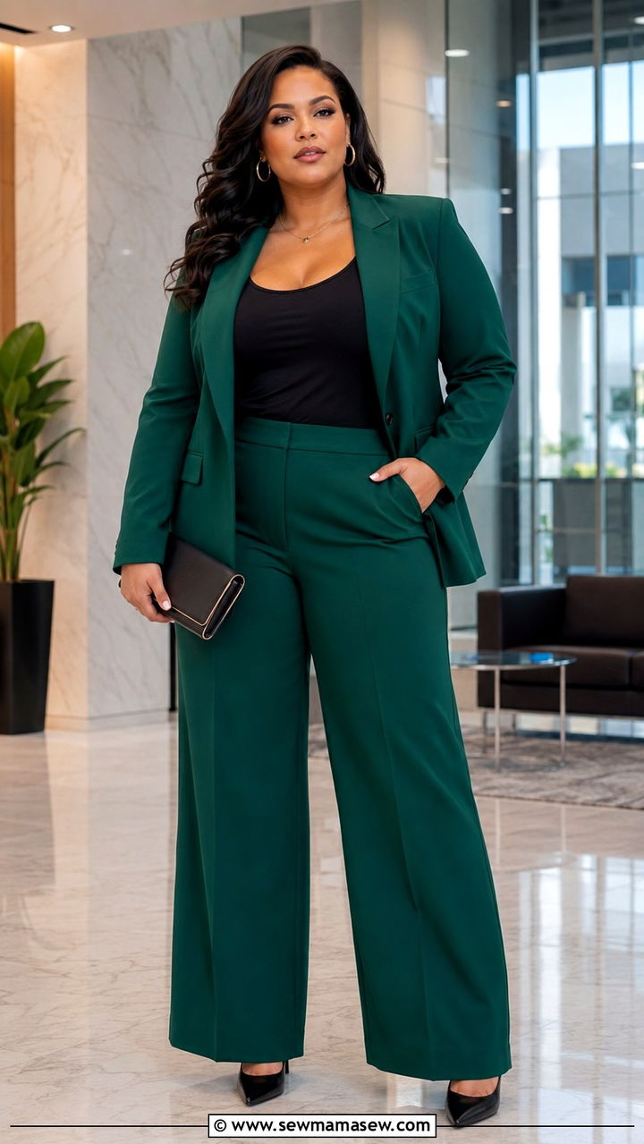 Wide Leg Pantsuit Two Piece Set - 30 Plus size outfit ideas with wide leg pants