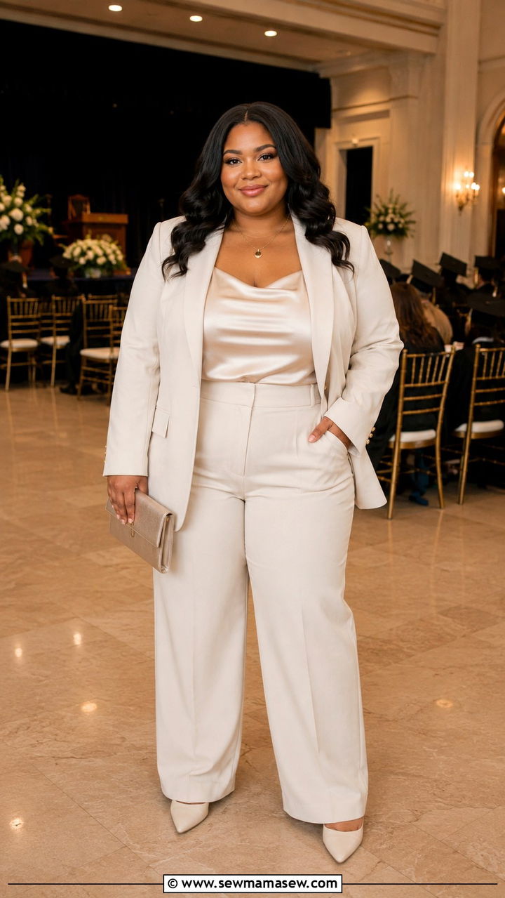 Wide Leg Pantsuit with Satin Cami - 30 Plus size outfit ideas for graduation