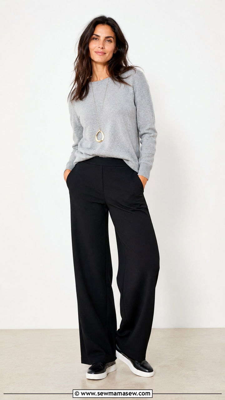 Wide Leg Ponte Pants With Cashmere Sweater - 25 Ageless outfit ideas 2026