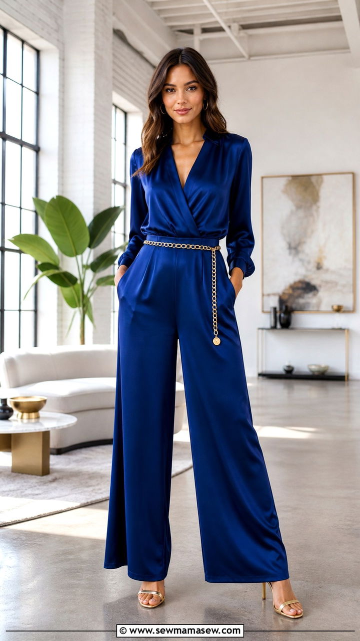 Wide Leg Prom Jumpsuit With Metallic Belt And Heeled Sandals - 40 Prom outfit ideas