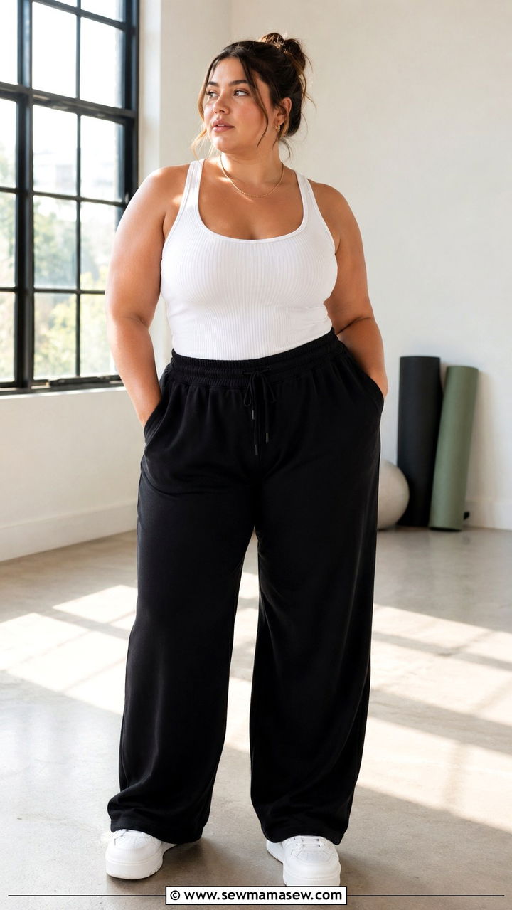 Wide Leg Sweatpants with Fitted Ribbed Tank - 30 Gym outfit ideas plus size