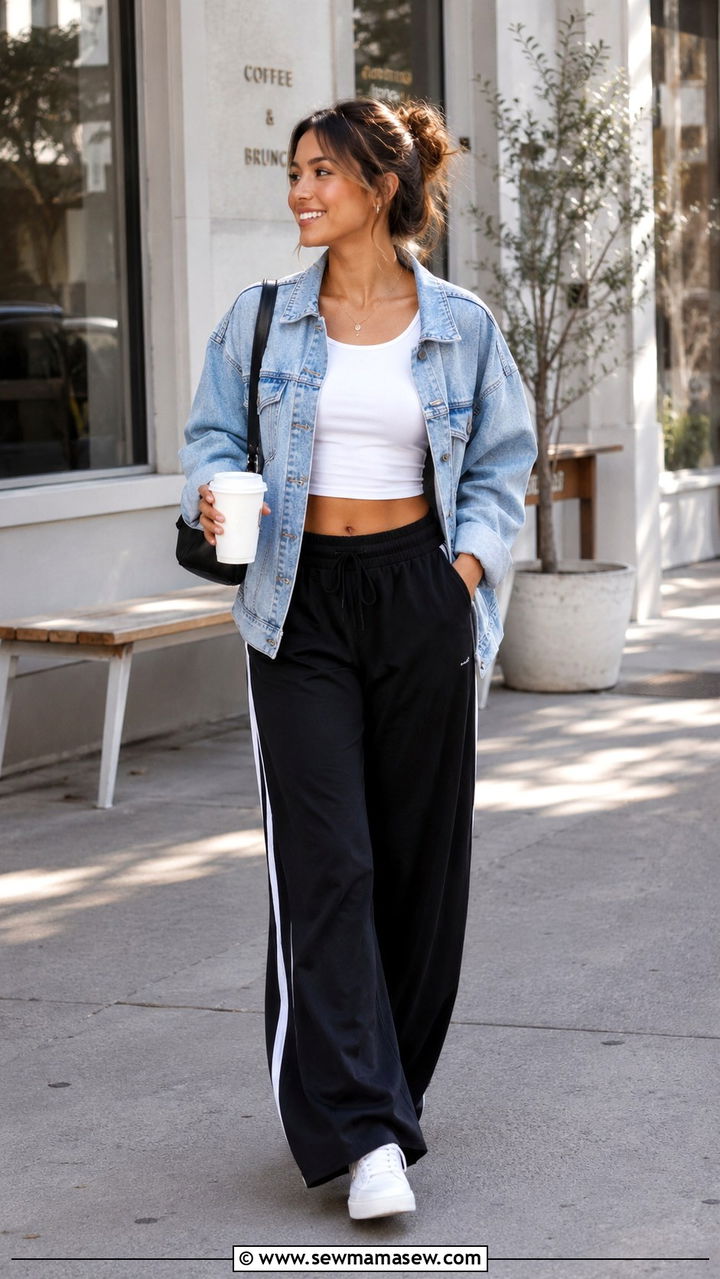 Wide Leg Track Pants and Crop Top Outfit - 25 athleisure capsule wardrobe outfits