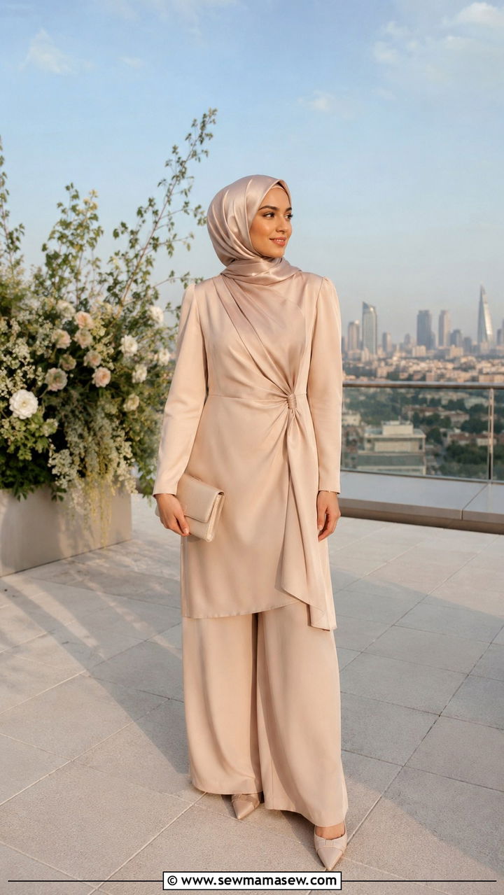 Wide Leg Trouser Suit With Hijab - 30 Modest wedding guest outfit ideas with hijab