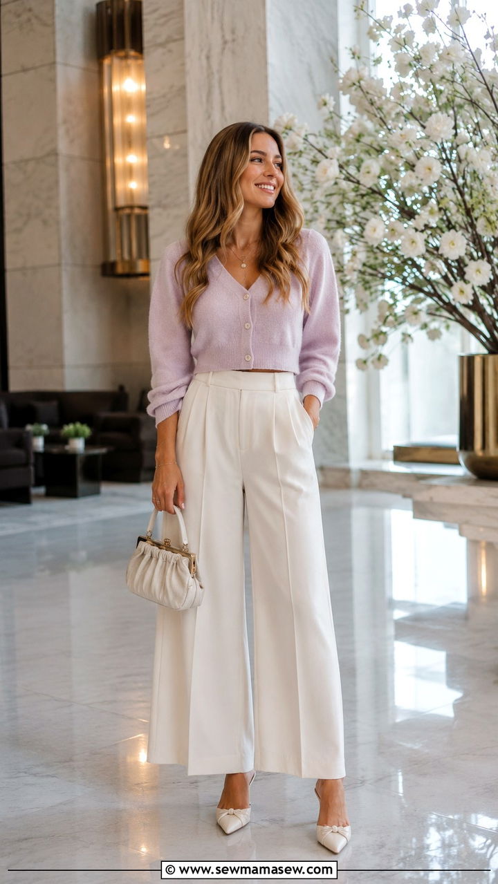 Wide Leg Trousers And Cropped Cardigan Spring Concert Outfit - 25 seasonal concert outfit ideas