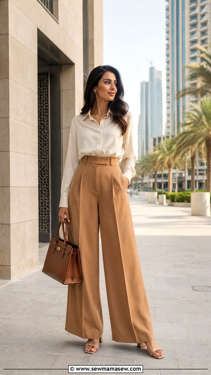Wide Leg Trousers And Long Sleeve Blouse Dubai - 20 Modest outfit ideas for Dubai