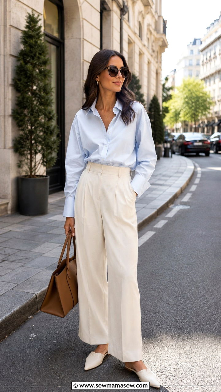 Wide Leg Trousers And Oversized Button Down Shirt - 25 Modest outfit ideas summer 2026