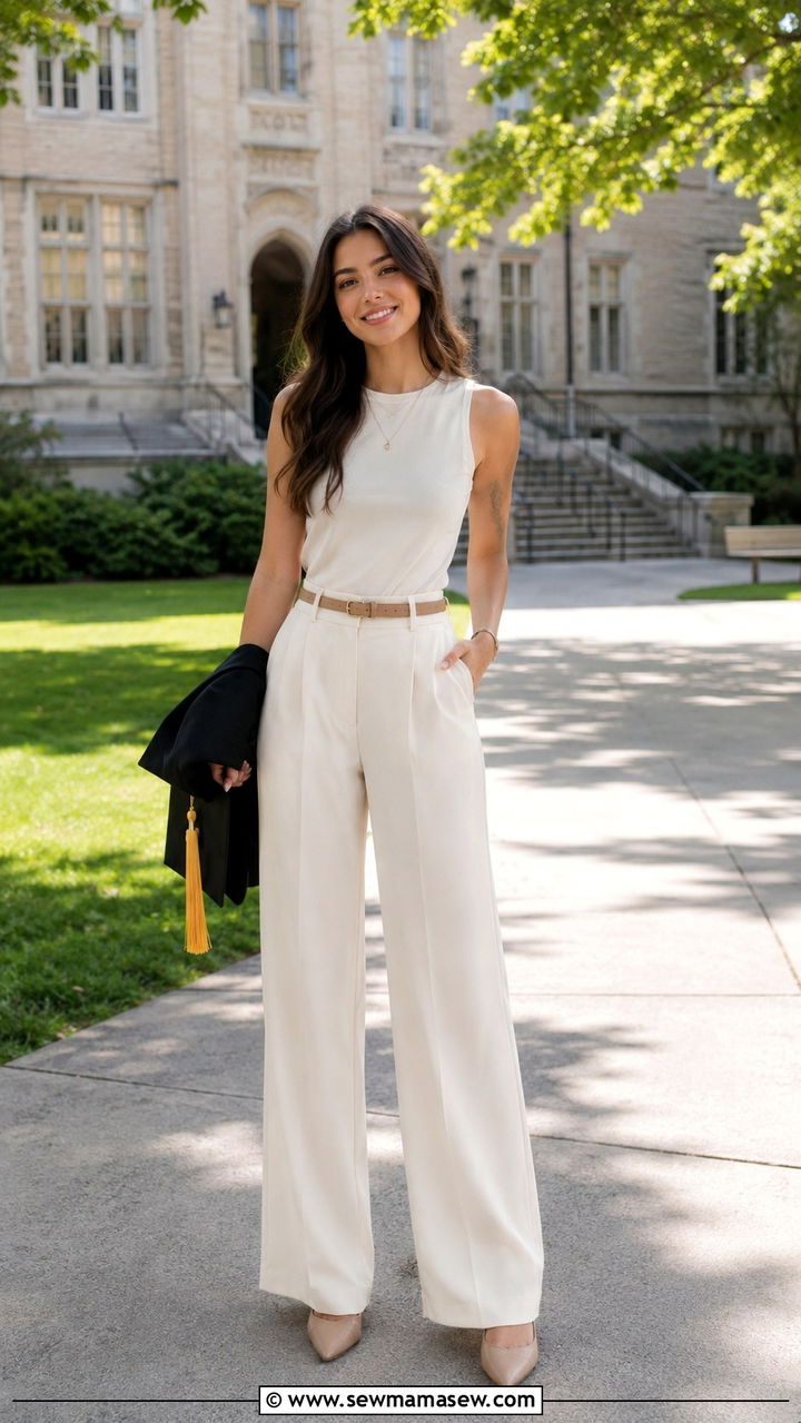 Wide Leg Trousers With A Fitted Blouse - 30 Graduation ceremony outfit ideas