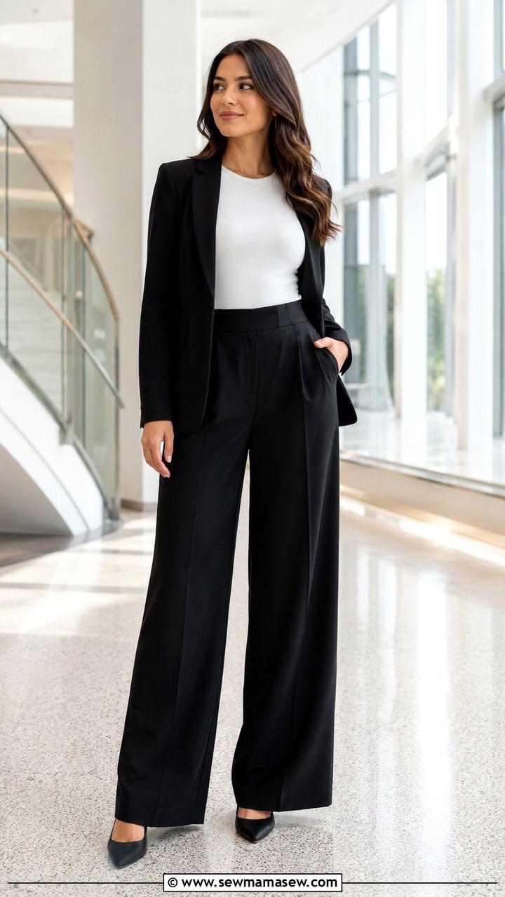 Wide Leg Trousers With A Fitted Bodysuit And Blazer - 25 Nursing student outfit ideas