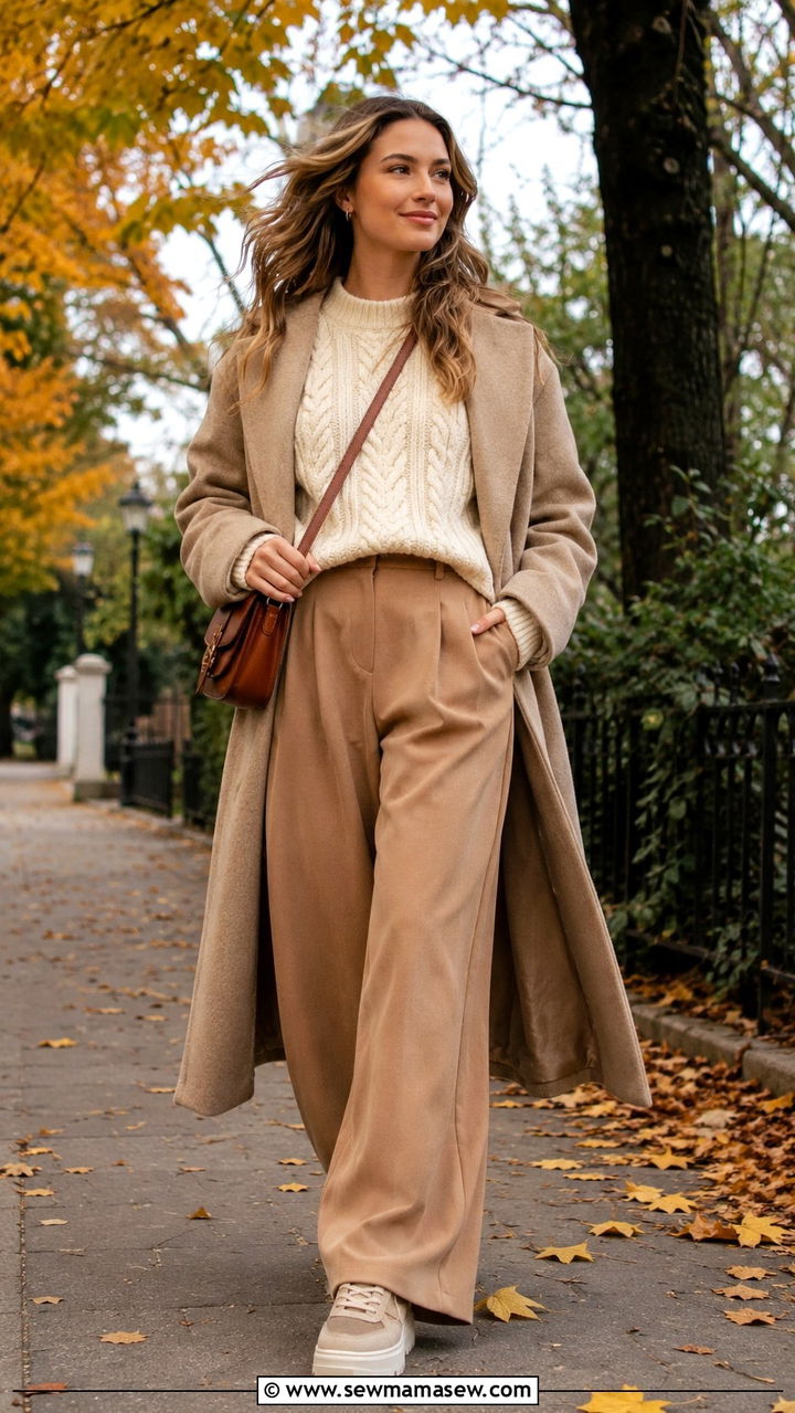 Wide Leg Trousers With A Knit Sweater And Sneakers - 25 Wide leg trousers outfit ideas with sneakers