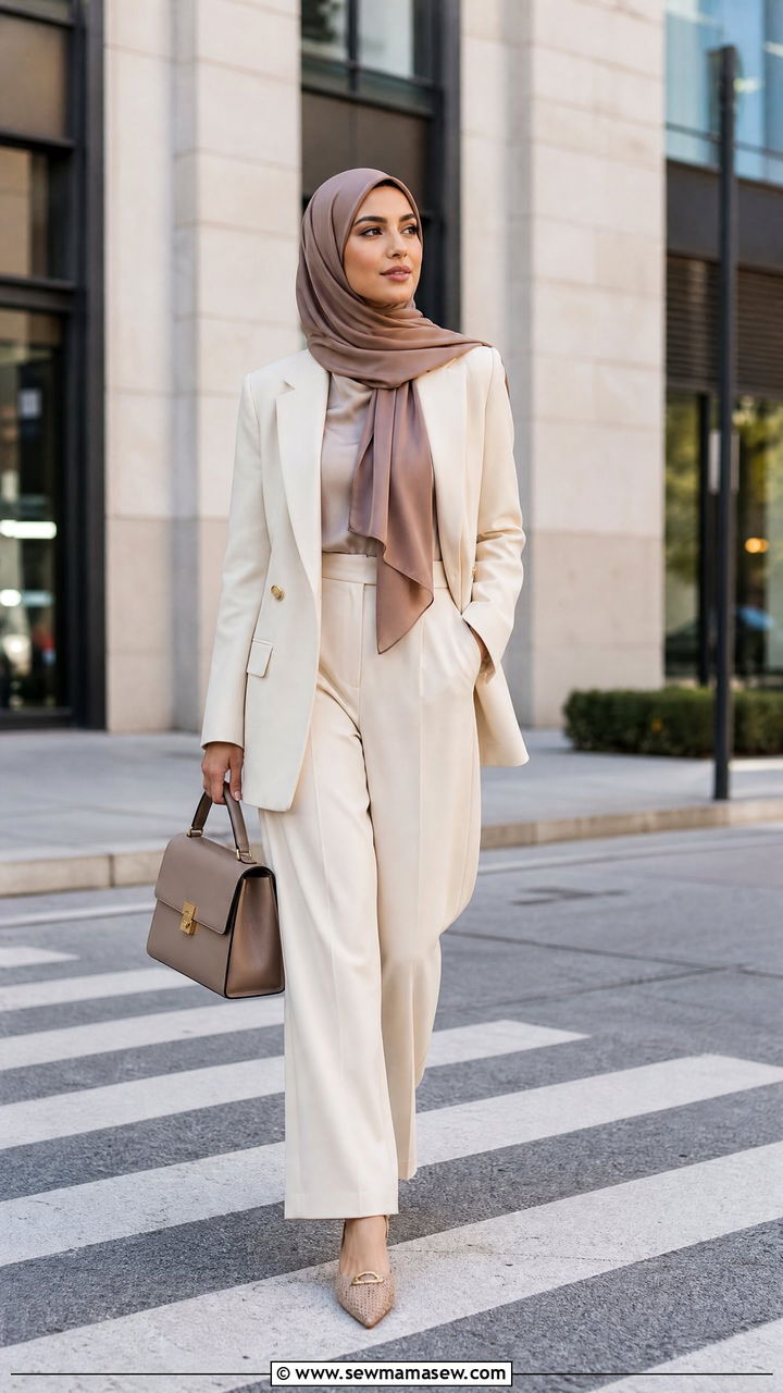 Wide Leg Trousers With Blazer And Hijab - 30 Eid outfit ideas for hijabis