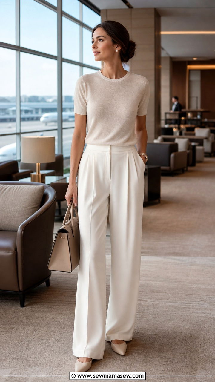 Wide Leg Trousers With Cashmere Sweater - 40 summer airport outfit ideas
