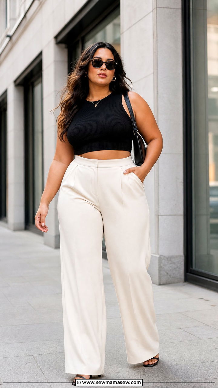 Wide Leg Trousers With Crop Top Outfit - 30 Cute outfits for curvy women