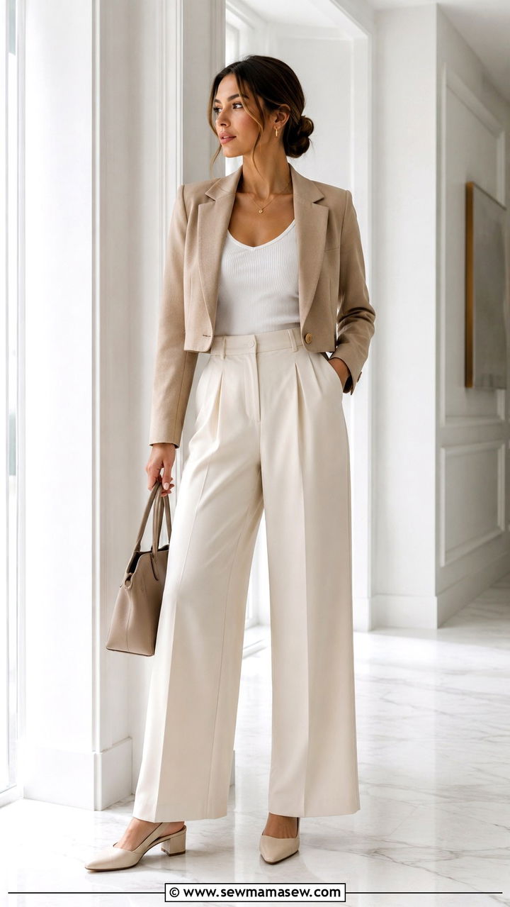 Wide Leg Trousers With Cropped Blazer Outfit - 30 Office outfits for Gen Z
