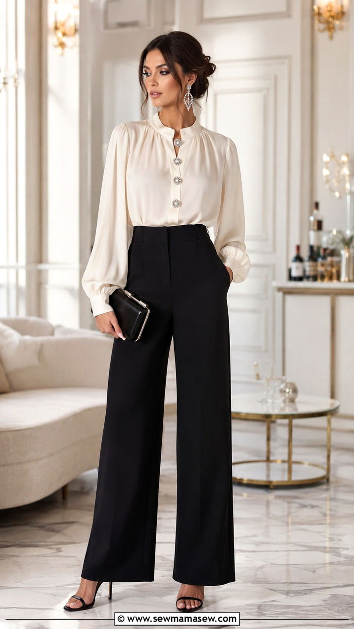 Wide Leg Trousers With Embellished Blouse - 25 Opera aesthetic outfit ideas