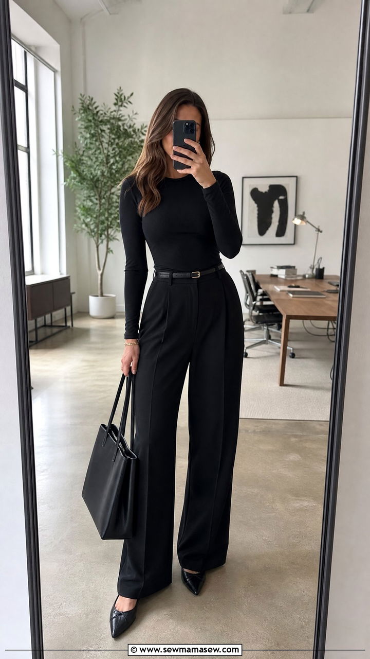 Wide Leg Trousers With Fitted Bodysuit - 35 Modern business casual outfits