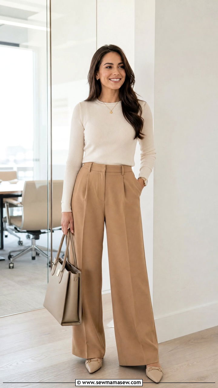 Wide Leg Trousers With Fitted Knit Top - 25 Sales meeting outfit ideas
