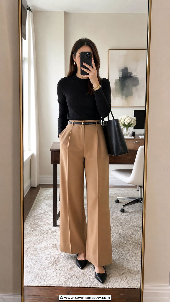 Wide Leg Trousers With Fitted Knit Top - 30 Client meeting outfit ideas