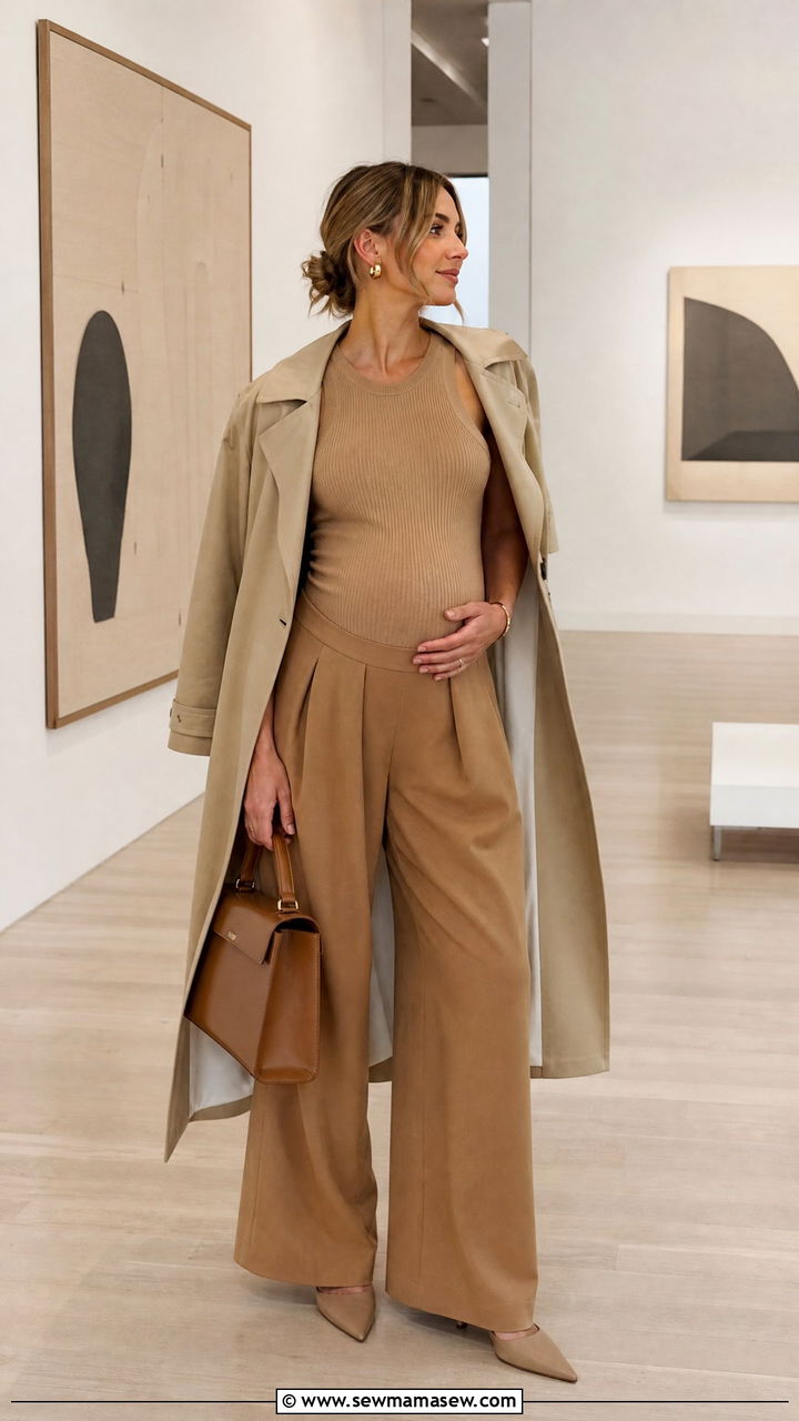 Wide Leg Trousers With Knit Tank - 25 Maternity announcement outfit ideas