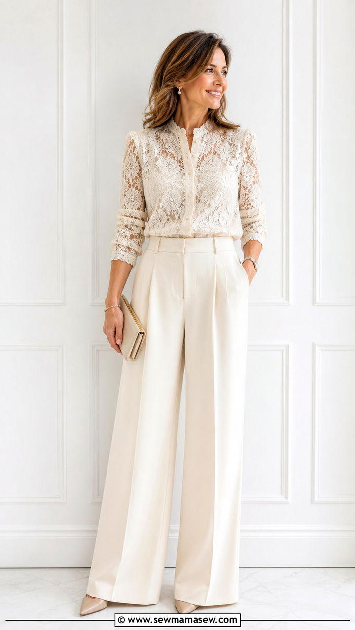 Wide Leg Trousers With Lace Top For 40th Birthday - 40 Birthday outfits for women