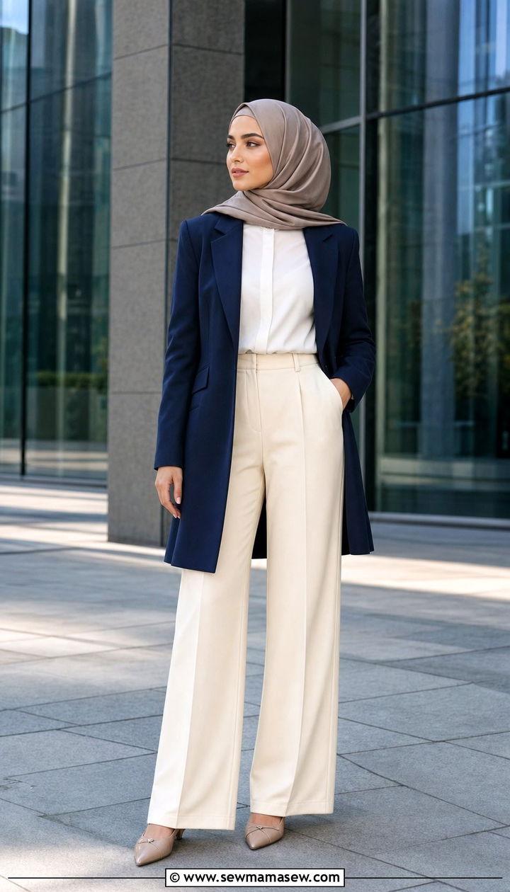 Wide Leg Trousers With Longline Blazer Outfit - 25 spring outfits for hijab women