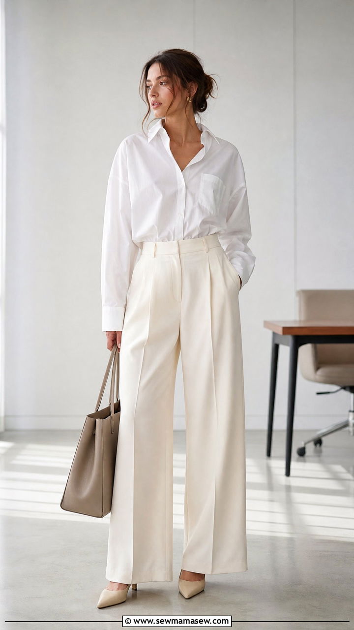 Wide Leg Trousers With Oversized Button Up - 25 casual outfits for modest women