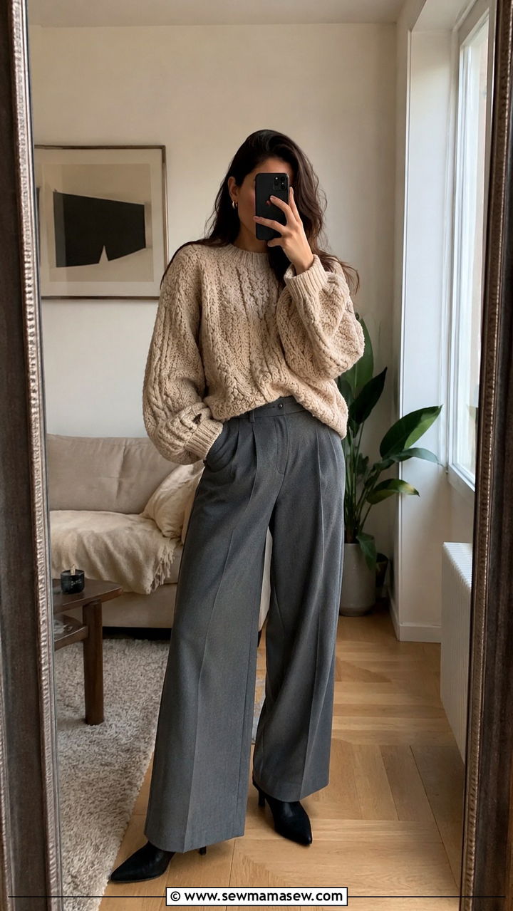 Wide Leg Trousers With Oversized Sweater And Heels - 25 Wide leg trousers outfit ideas with heels