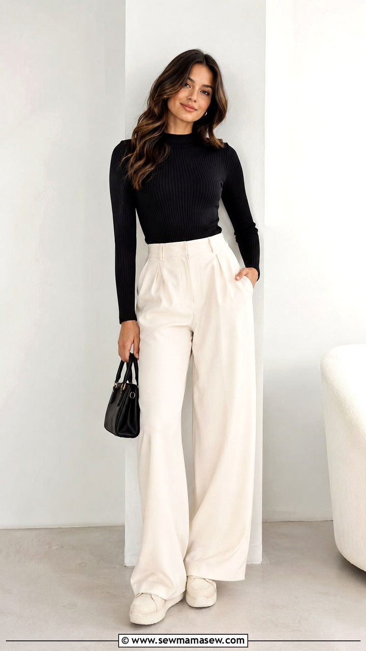 Wide Leg Trousers With Platform Sneakers - 30 sneaker outfits