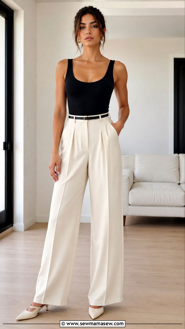 Wide Leg Trousers With Scoop Neck Bodysuit - 20 Outfit ideas for inverted triangle body