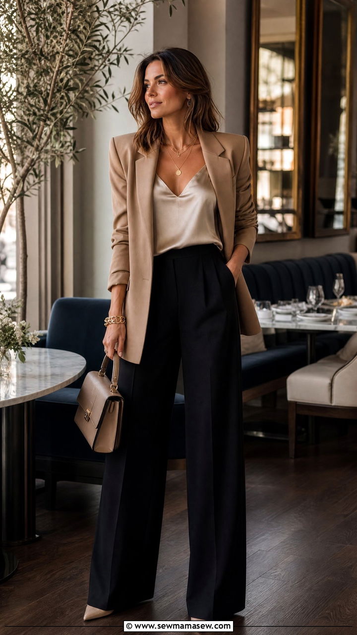 Wide Leg Trousers With Silk Camisole Outfit - 35 glamoratti outfits for women