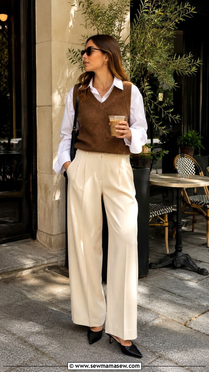 Wide Leg Trousers With Sweater Vest And Heels - 25 Wide leg trousers outfit ideas with heels