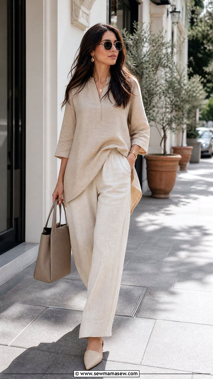 Wide Leg Trousers With Tunic Top - 30 Summer capsule wardrobe modest