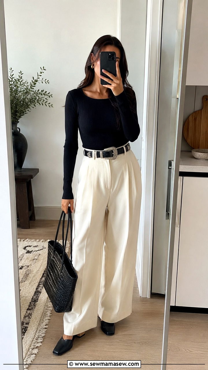 Wide Leg Trousers With a Western Statement Belt - 30 Statement belt outfit ideas