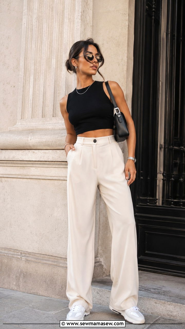 Wide Leg Trousers and Crop Top Outfit - 30 casual streetwear outfits
