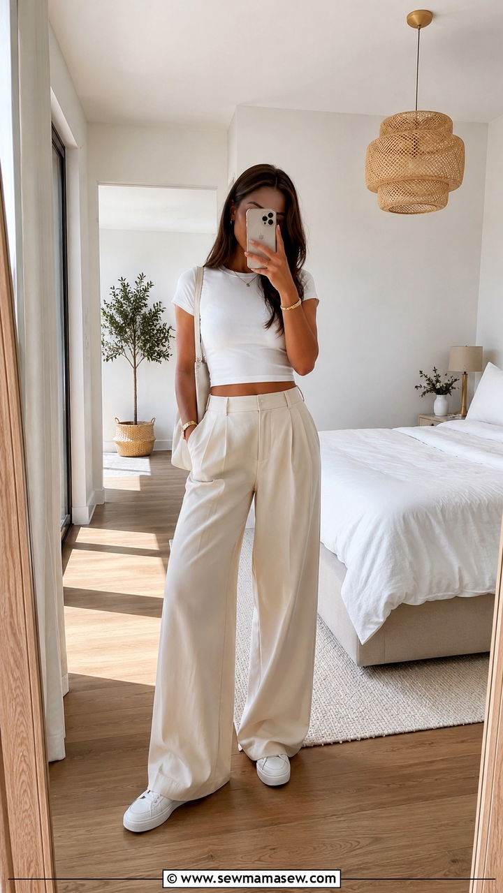 Wide Leg Trousers and Crop Top Outfit - 30 spring outfit ideas aesthetic