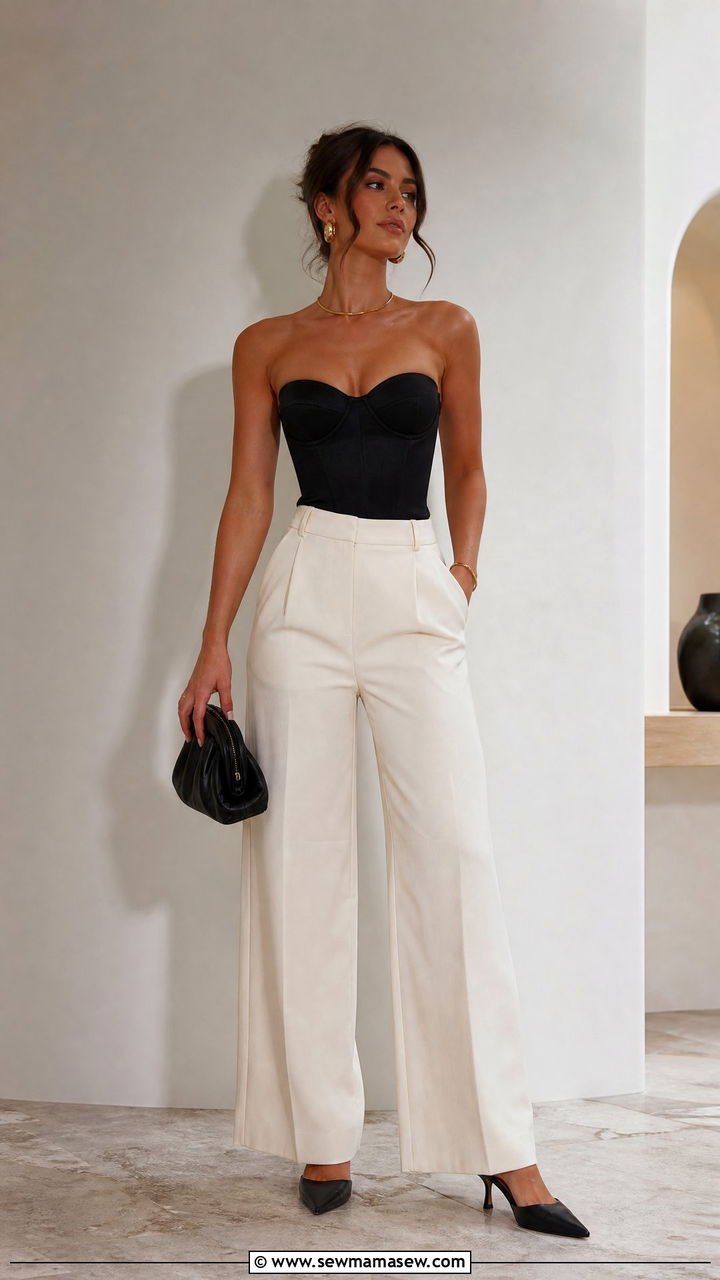 Wide Leg Trousers and Fitted Top Outfit - 35 Girls night out outfit ideas